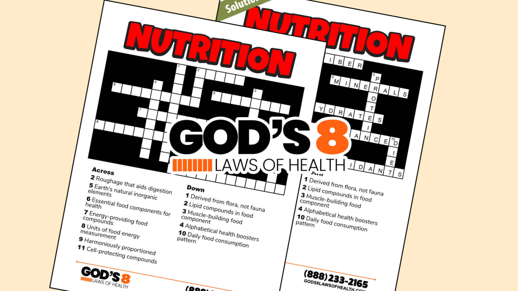 God’s 8 Laws of Health – Nutrition Crossword